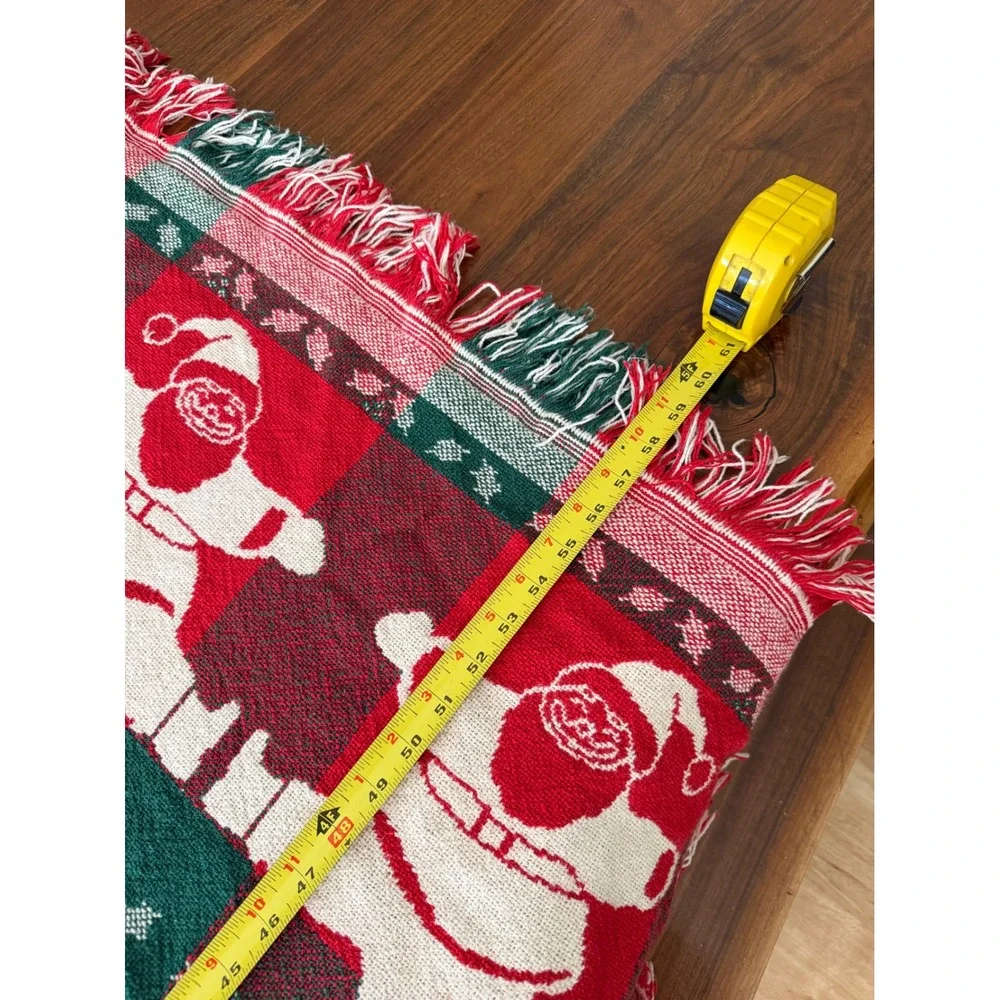 Vintage Christmas Woven Tapestry Throw Blanket Santa Claus Reversible 60x48